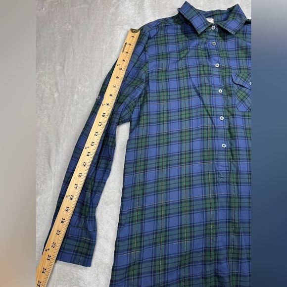 J.Crew Factory Soft Flannel Lightweight Plaid Blue Green Pocket Tunic Top Small - Picture 7 of 15